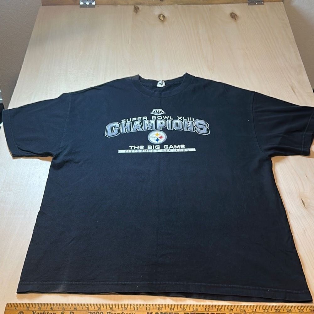 Pittsburgh Steelers Super Bowl XLIII Champions T-Shirt Black Size 2XL XXL Cotton